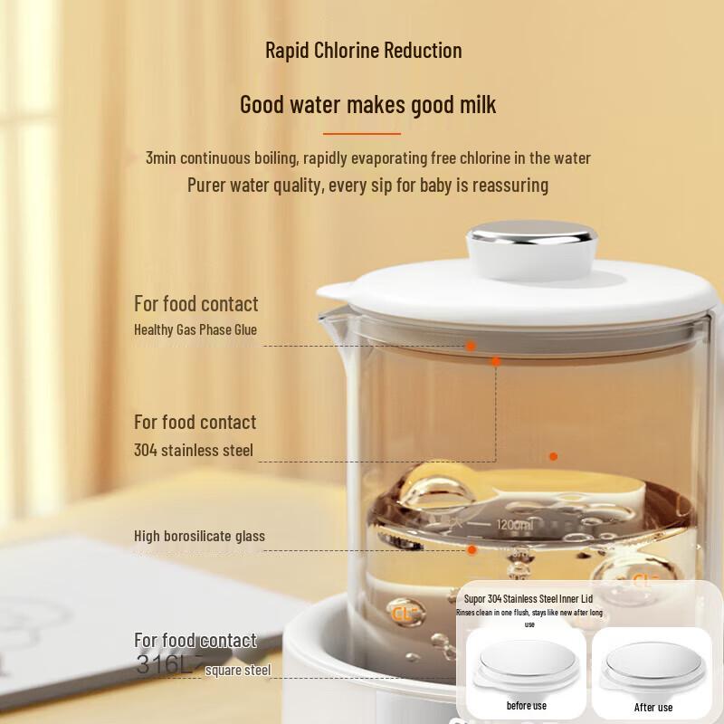 SUPOR 1.2L Smart Glass Electric Kettle & Health Pot CN plug (adapter included)