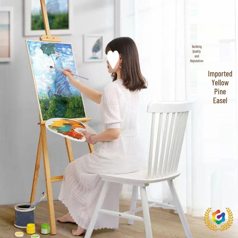 Wooden Tripod Floor Easel for Oil Painting - Foldable Art Student Stand