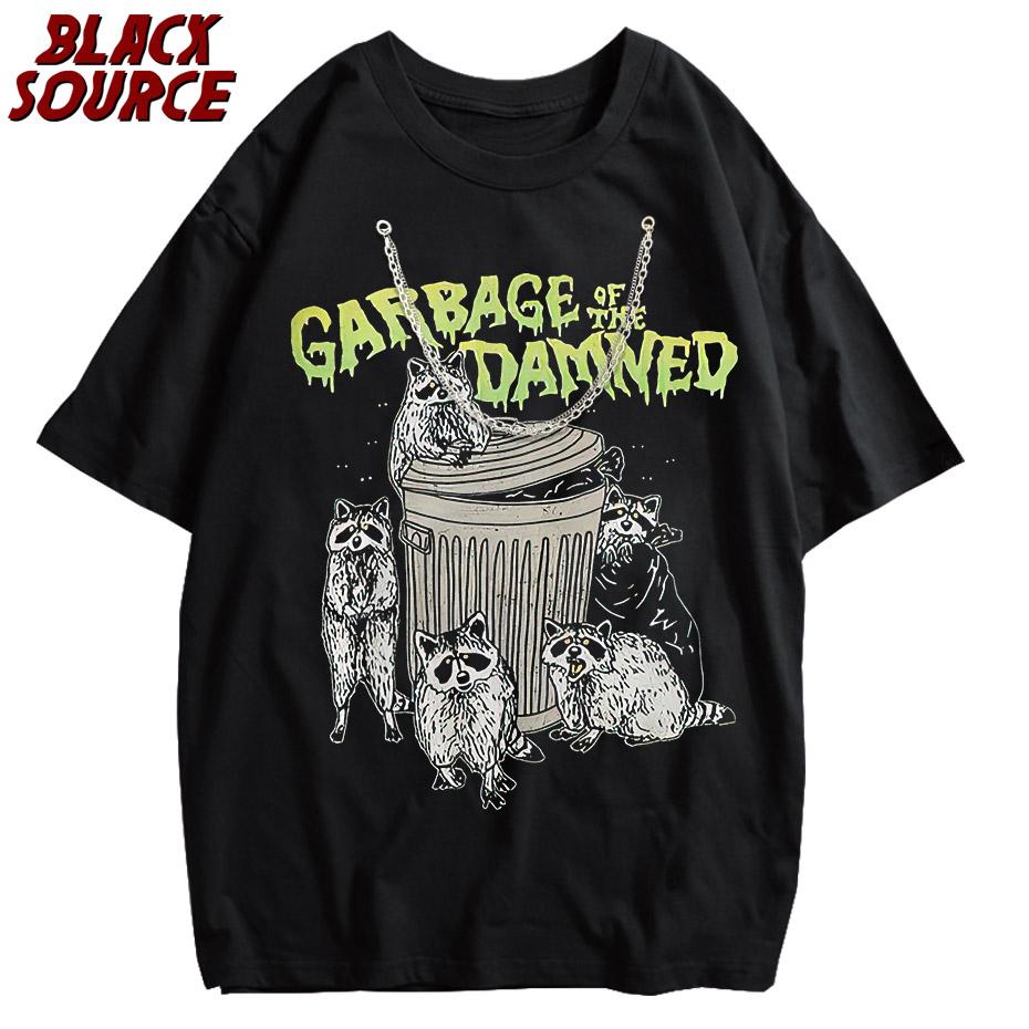 

black source Brand Mens TShirt High Street Raccoon Cartoon Tidal Current Mens Vintage Shirts Graphic Creative T Shirt M