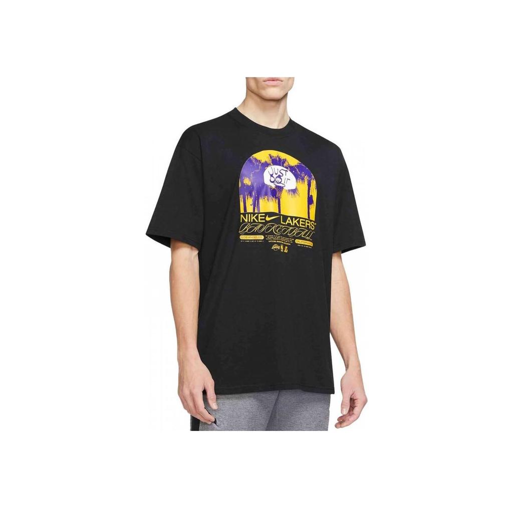 Nike X NBA Courtside Los Angeles Lakers Graphic Print Loose Fit Basketball T-Shirt Men Tops Black DR6301-010