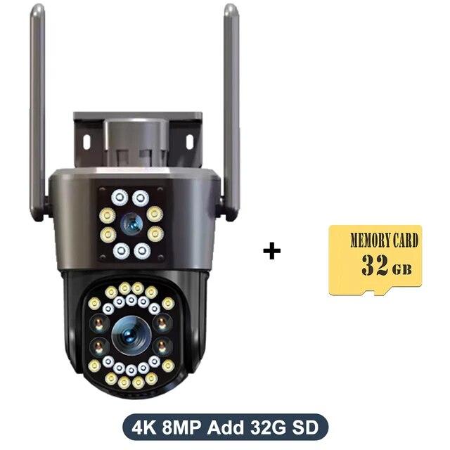 Nová EU 6K 12MP WIFI IP venkovní kamera s 8x zoomem Sledování pohybu se třemi objektivy PTZ 4K videokamera Vodotěsné sledování Zabezpečení