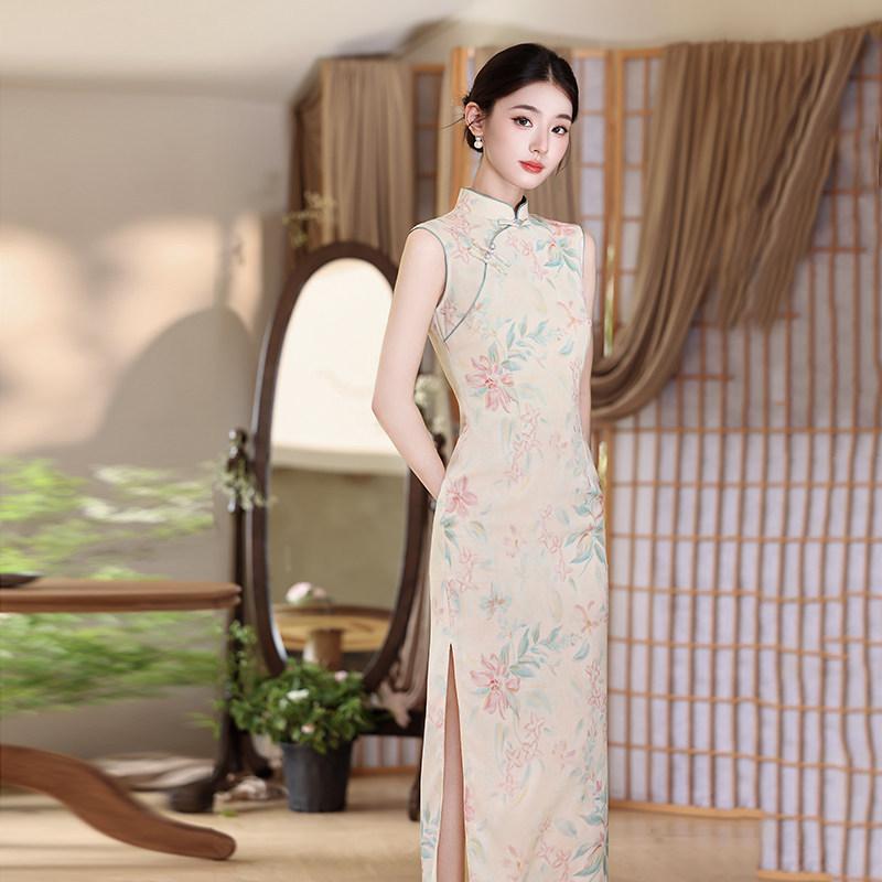 Sleeveless national style new Chinese daily wear Suzhou long cheongsam improved young 1011 new women's high sense
