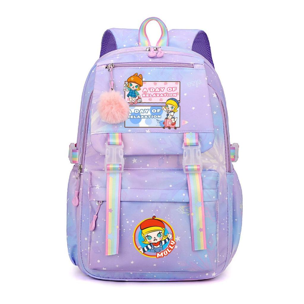 Nova mochila pequena e fofa com estampa de desenho animado da Molly, fresca, de grande capacidade, bolsa escolar