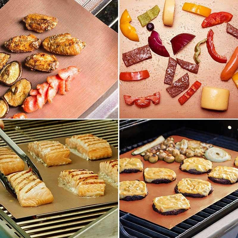 2 PCS Copper Chef Grill and Bake Mats BBQ Pad Tool Camping Hiking Home Outdoor