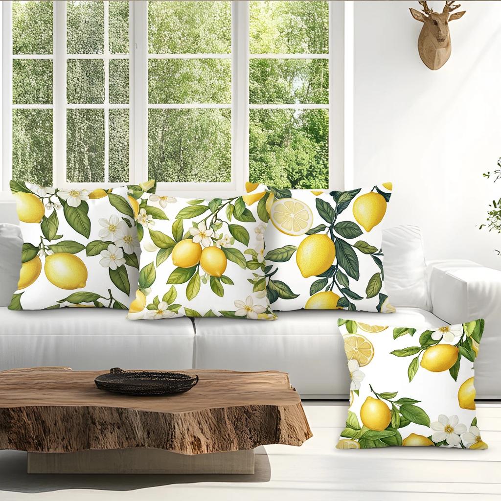 4pcs/set Lemons and Flowers Cushions Pillowcase Polyester Cushion Cover Throw Pillow Pillowcover Home Car Sofa Decor