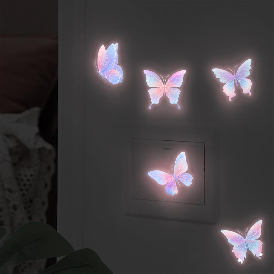 Night Glow Pink Gradient Butterfly Wall Decal  Self-adhesive and Removable, Water-resistant  for Bedroom Wall Decoration