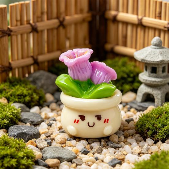 2 Pcs Miniature Dollhouse Flowers Mini Resin Potted Plant Figurine Tiny