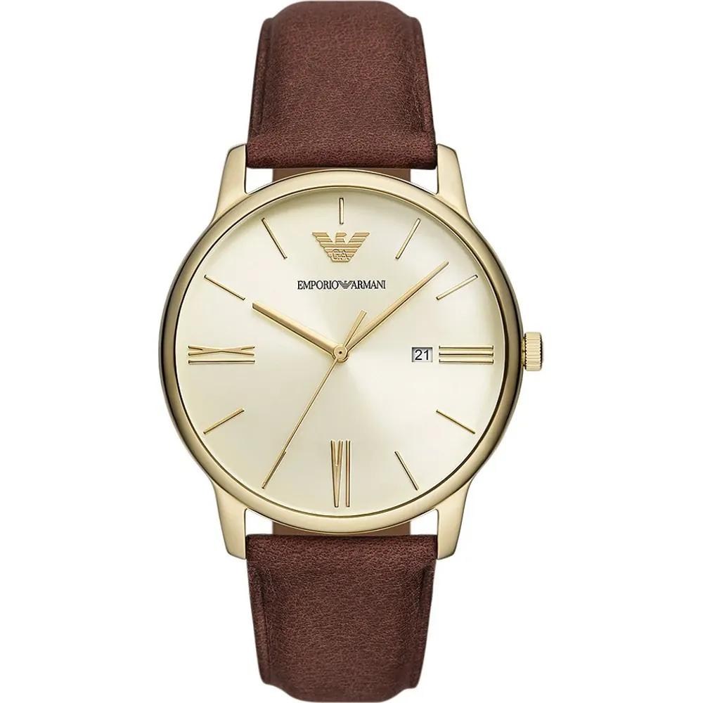 Emporio Armani Minimalist Gold Brown Leather Men s Quartz AR11610 Watch золотой
