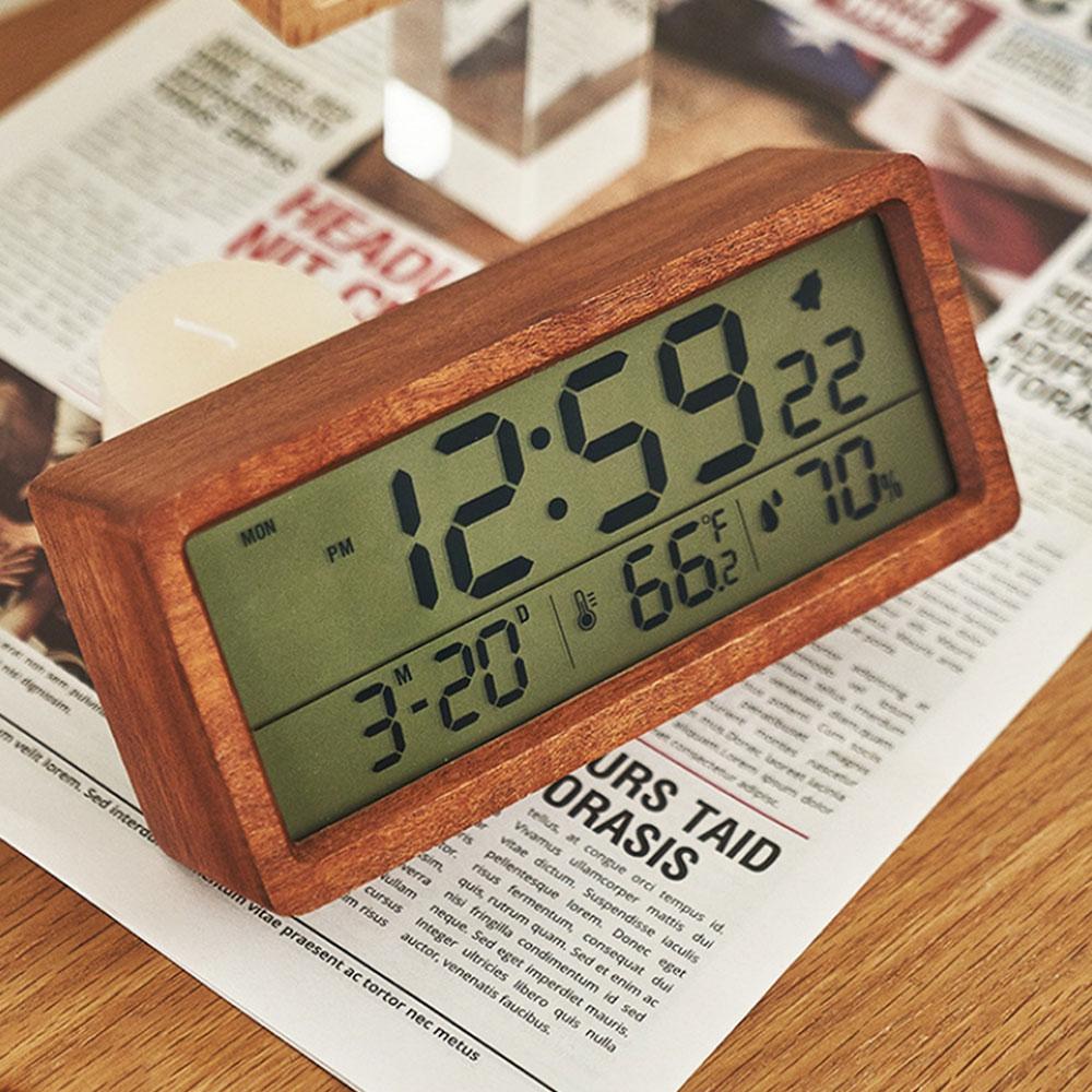 Wooden Led Simple And Creative Two-Color Alarm Clock Sound Control Digital Electronic Desktop Accessories New Retro Luminous