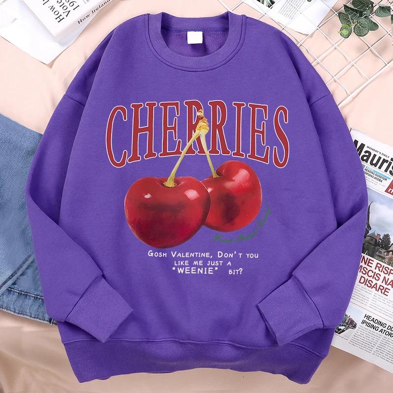 Cartoon Anime Paar Kapuzenpullover Europäische Größe Bedruckter Pullover Kirschen Kirschmuster