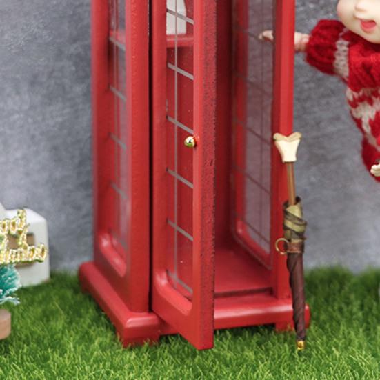 Model telefonní budky Zábavný Realistický Dřevěný Mini Domeček pro panenky Telefonní budka pro domeček pro panenky 1/12