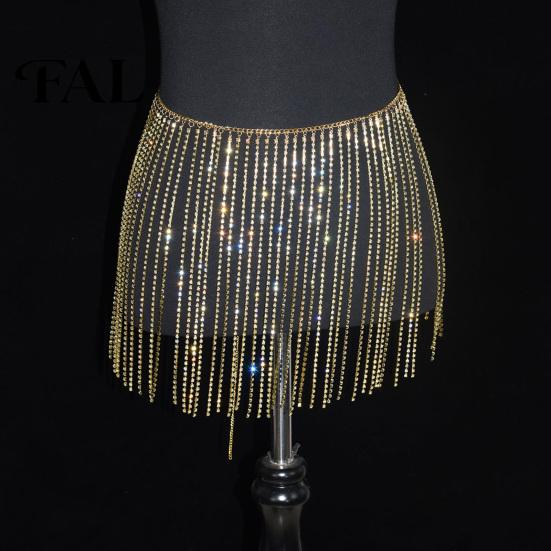 Glittering Tassel Belly Belt Rhinestone Waist Chain for Women, Sparkly Sexy Dance Body Skirt-Style Accessory Dancing Hip Accessory, Elastic