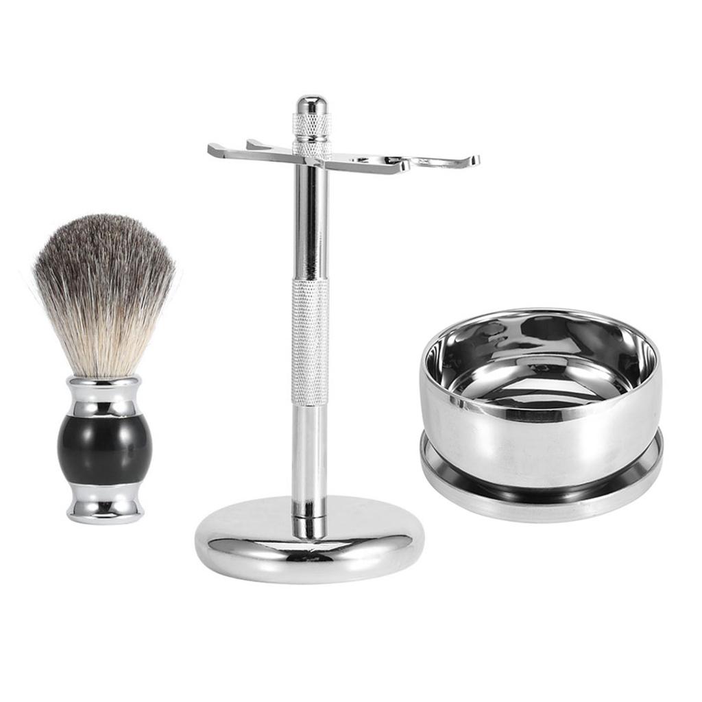 Profesionální pánský stojan na holicí nástroje   Štětec z umělých jezevčích štětin   Slitinová miska na mýdlo Sada
