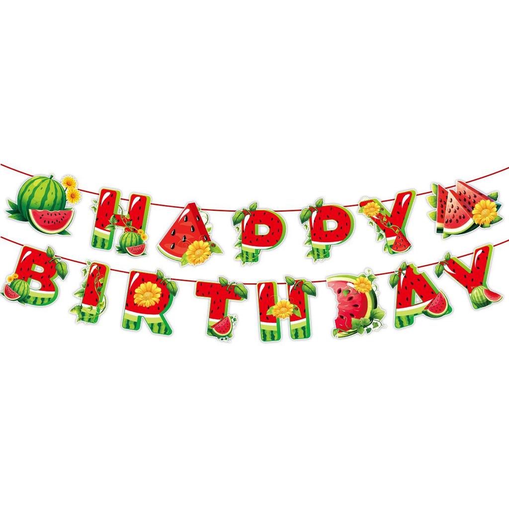 Summer Watermelon Banner and Cake Topper Set: Fruit-Themed Children's Birthday Party Decorations