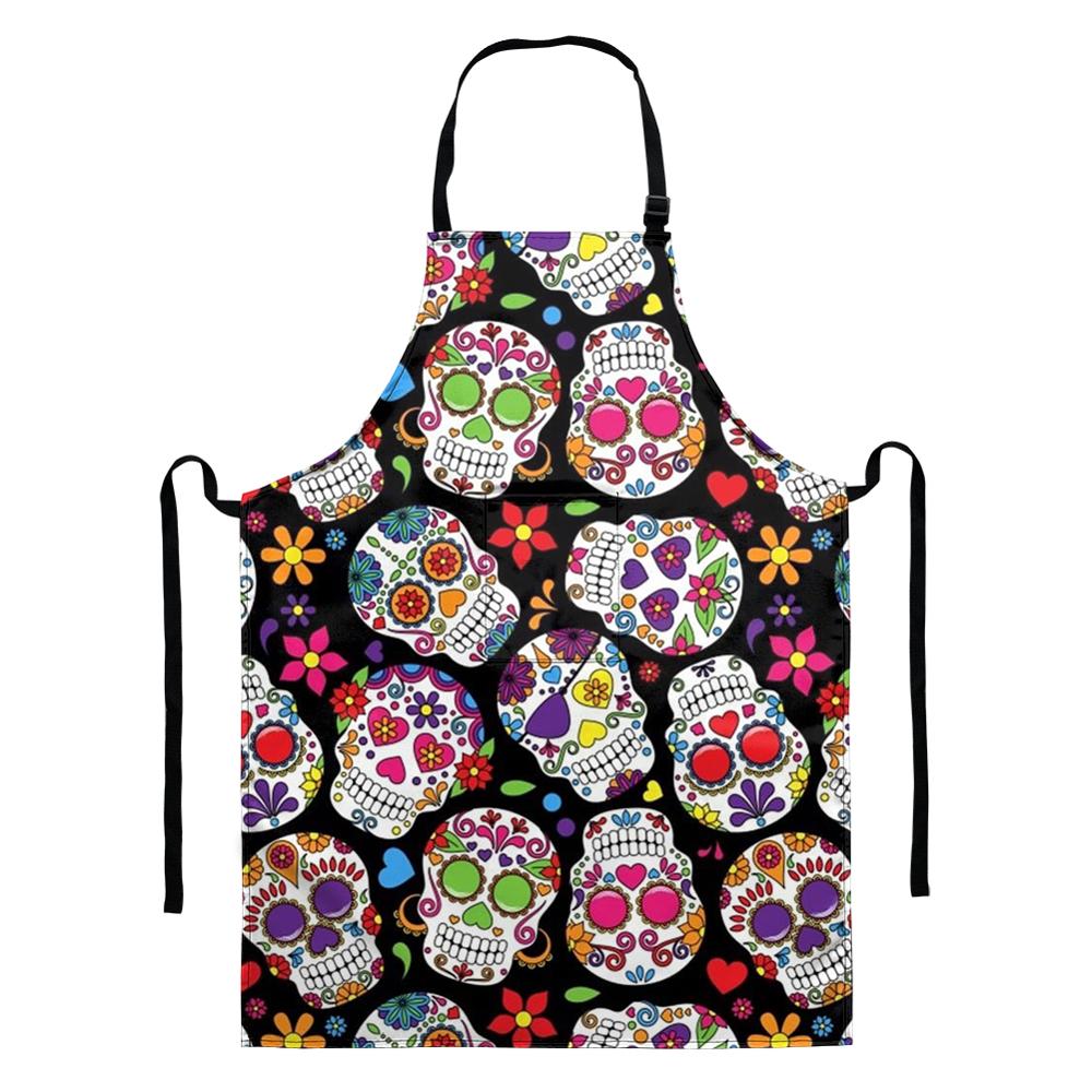 Küche Kochen Backschürze Cartoon-Skelett-Druck Küchenschürze Ärmellose Schürze Herren- und Damen-Haushaltsreinigungswerkzeuge