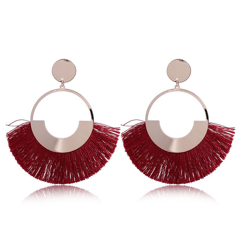 Bohemian Long Tassel Earrings for Women Big Round Circle Sector Drop Earrings Vintage Statement Jewelry Oorbellen Brinco