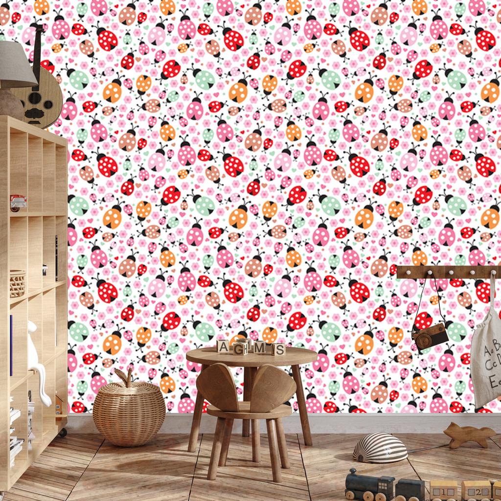 Ladybug Wallpaper Flowers and Hearts for Living Room and Bedroom 50x1000