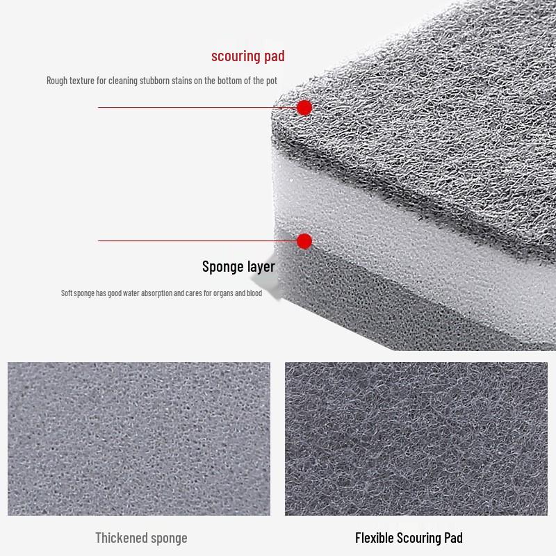 Gray & White Durable Double-Sided Sponge Scourer: Thick Dishwashing Cloth & Magic Eraser for Pot Cleaning