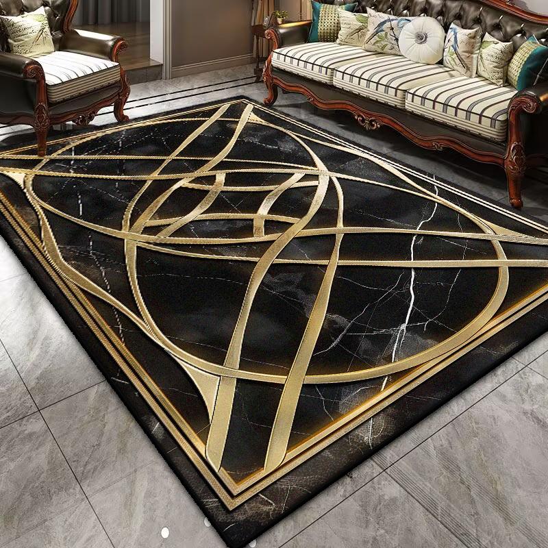 Light Luxury Black Gold Carpet for Living Room Modern Washable Bedroom Decoration Lounge Rug Parlor Entrance Door Mat Cloakroom