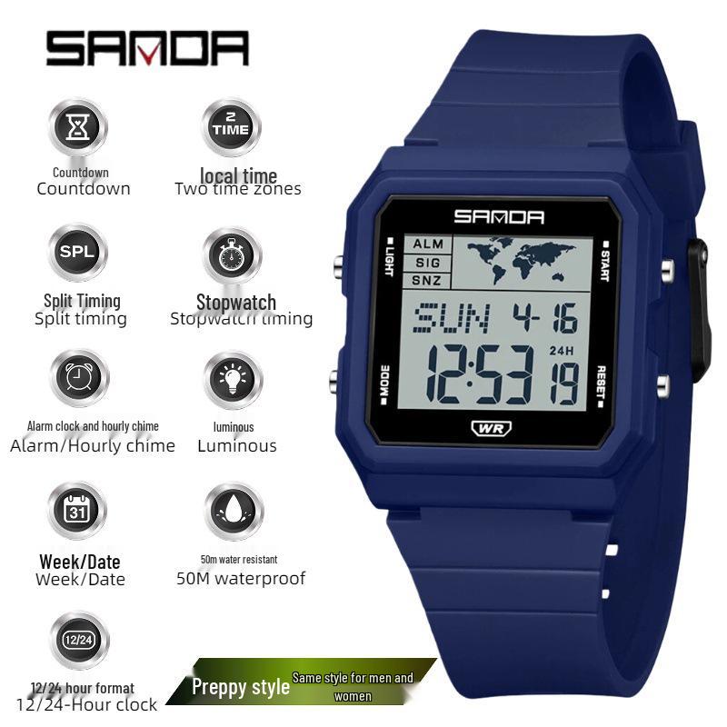 Sanda Men's Large Screen Luminous Multifunctional Waterproof Countdown Wristwatch