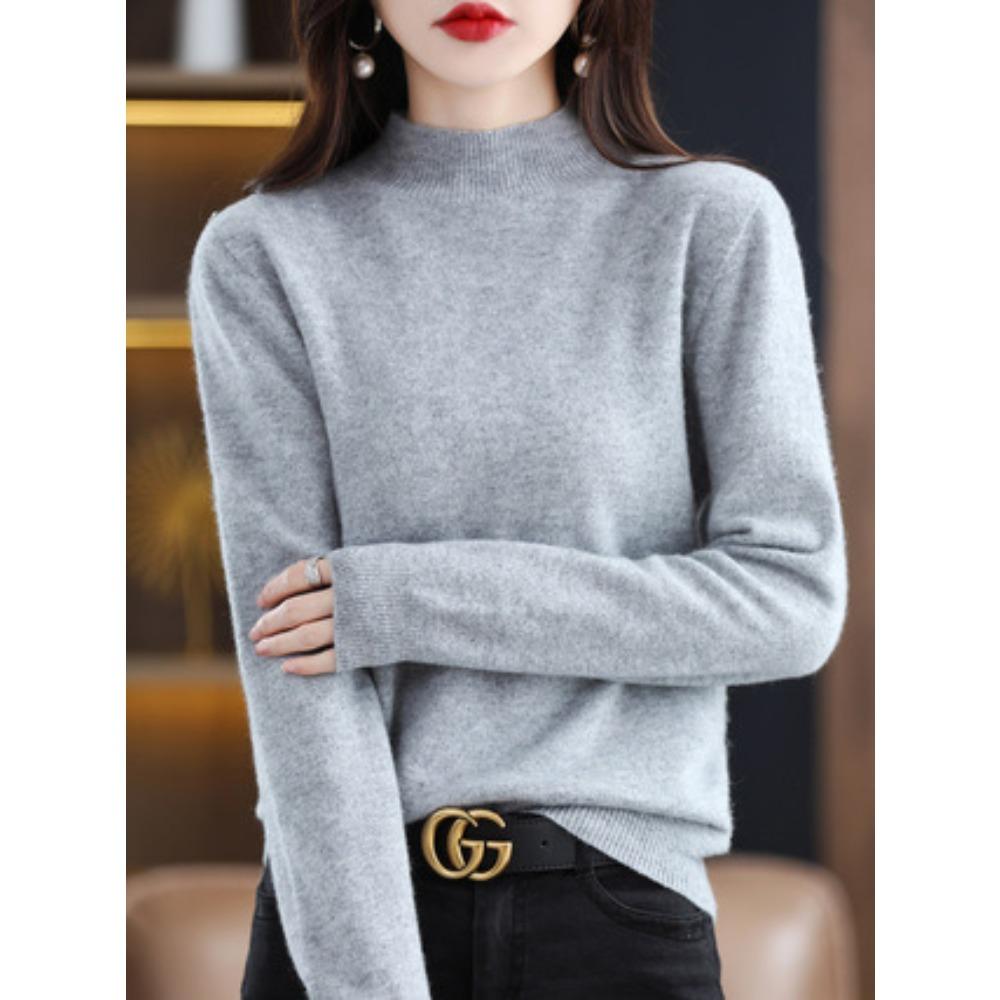 Autumn Winter Sweater Women Half High Neck Long Sleeve Top Loose Slim Versatile Pullover Knitwear Casual Knitted Jumper