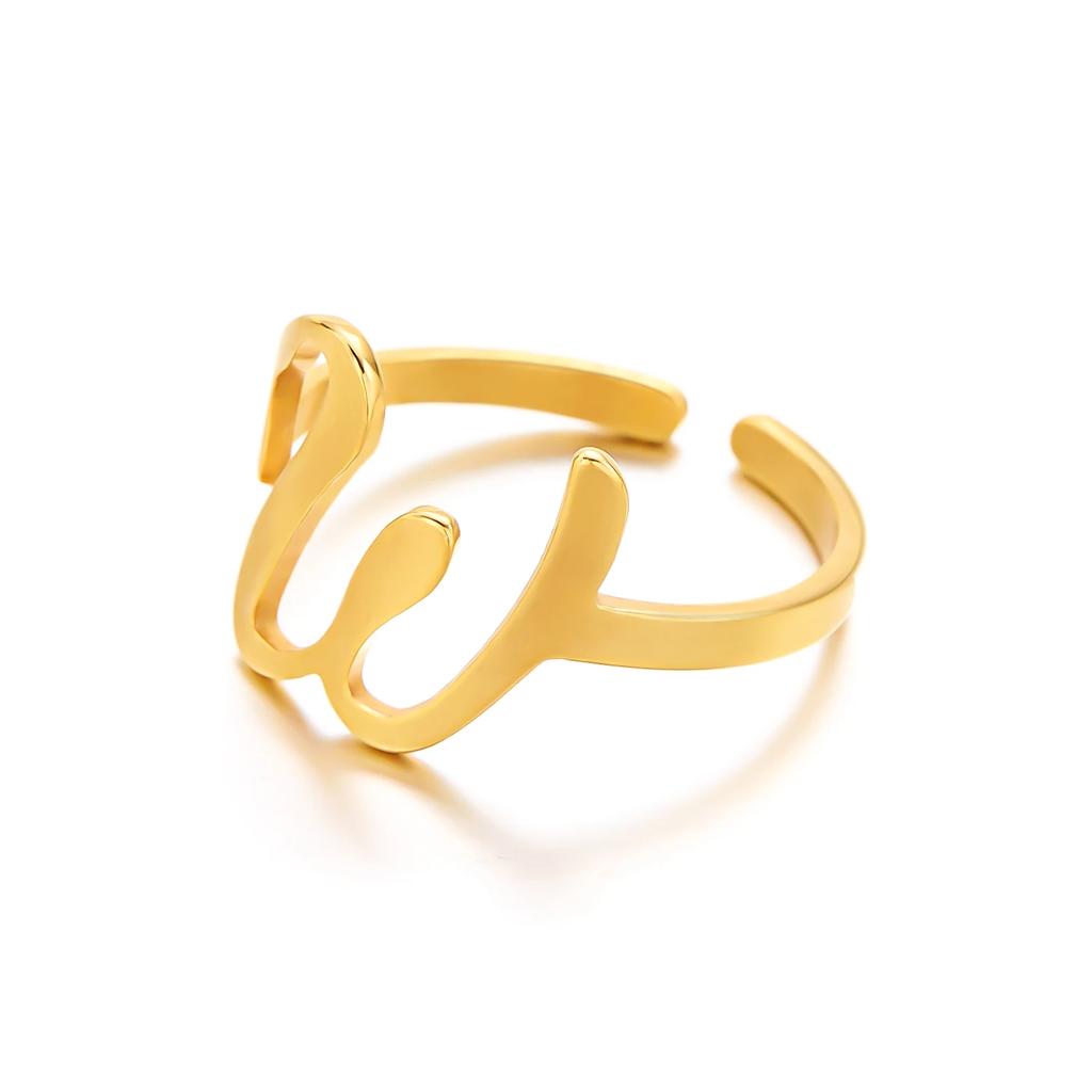 Initial Letter Rings for Women Gold Color Stainless Steel A-Z Letter Adjustable Ring Aesthetic Wedding Christmas Jewelry Gift