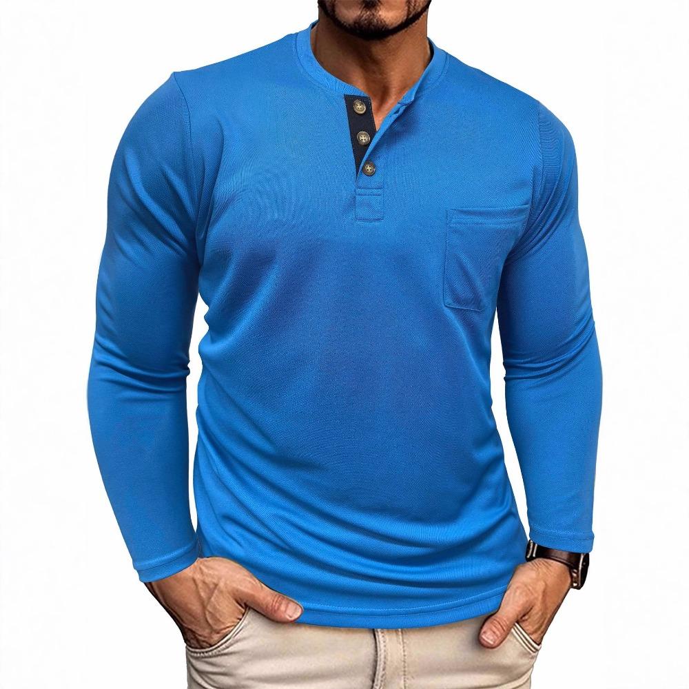 Men’s Long-Sleeved T-Shirt: Loose-Fit, Plain-Coloured, Pocket-Detail, Sports & Casual Top for Men