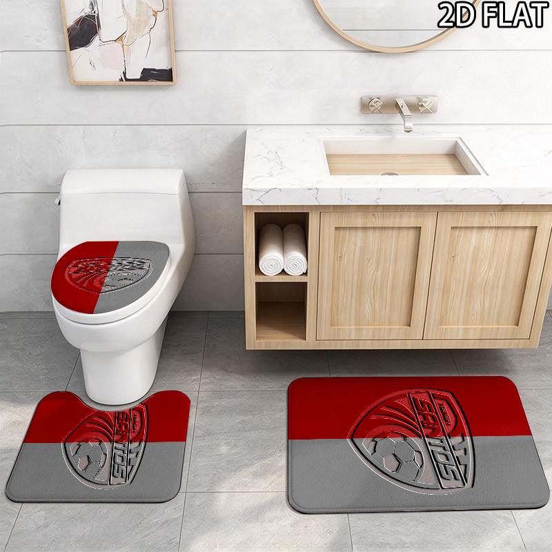 Santos de Guapiles FC Pattern 3Pcs Bathroom Rug Set, Non Slip Absorbent Bath Mat, Contour Mat & Toilet Lid Cover, Bathroom Decor