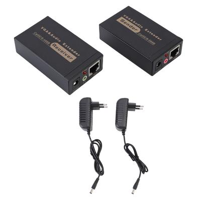 VGA Extender 328ft HD Plug and Play VGA Transmitter and Receiver HDB15 F RJ45 Sound DC3.5 Interface EU Plug