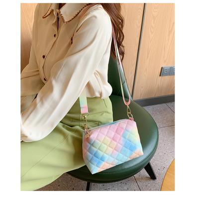 Moderna minimālisma pārnēsājama sieviešu soma Daudzpusīga maza kvadrātveida soma krāsaina izšuvumi ar dimanta režģi krustveida soma