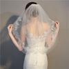 Elegant White Lace Wedding Veil 2 Tier Waist Length Lace Veil with Comb Soft Tulle Bride Veil