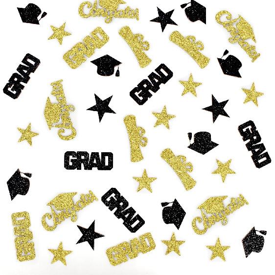 Glitter Graduation Confetti 2026 Rose Gold Graduation Decorations Grad Cap Star Congrats Grad Table Scatter for Grad Party Decorations 2026 Black Gold