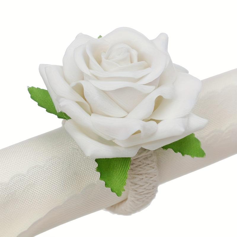 1Set (6Pcs) Champagne Rose Napkin Rings - Ideal for Valentine’s Day, Hotels, Western Restaurants, Weddings & Dinners