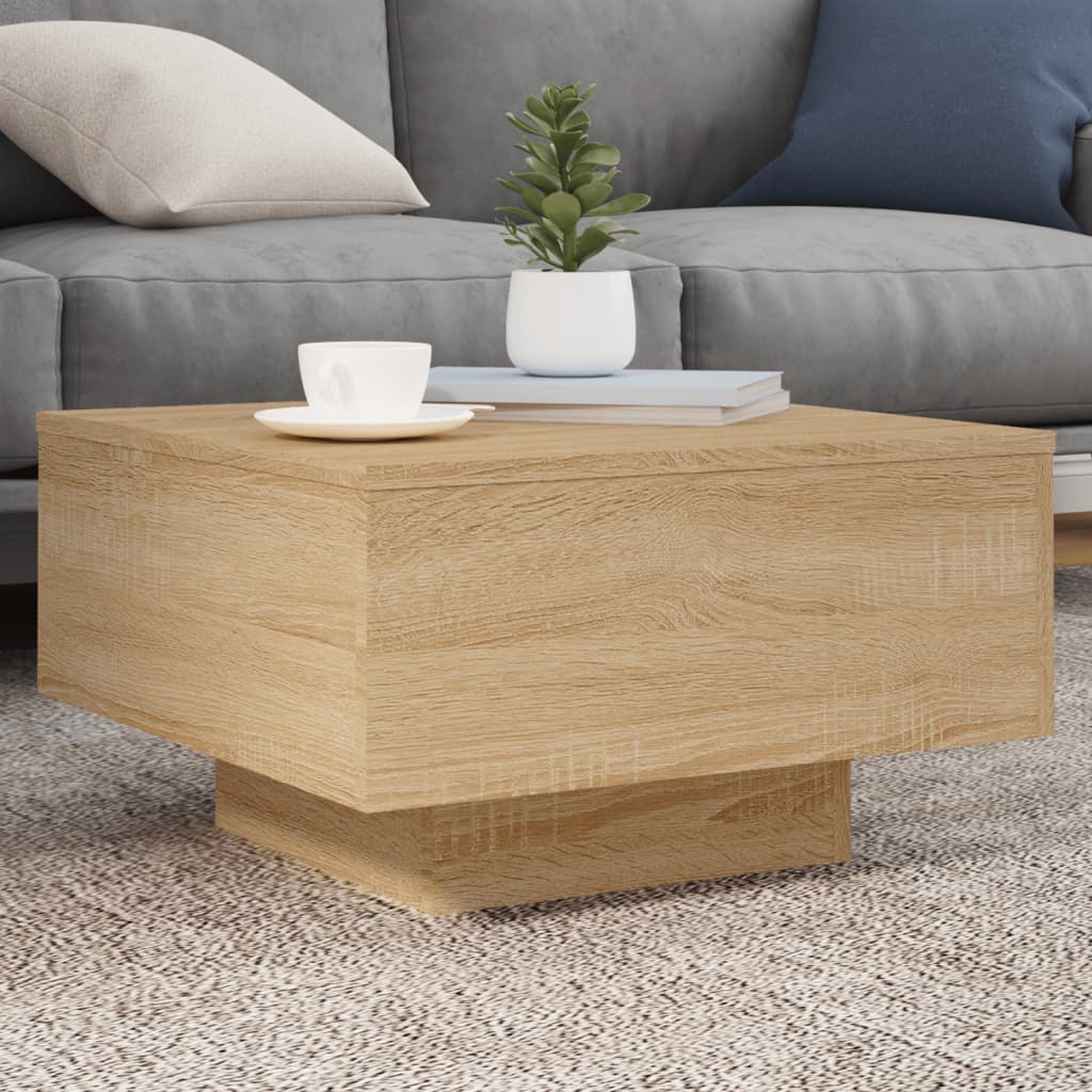  LED Coffee Table, Sonoma Oak, 55x55x31 Cm