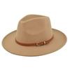 Retro jazz hat, dark khaki belt, woolen hat, cowboy ancient black woolen hat, flat brim hat