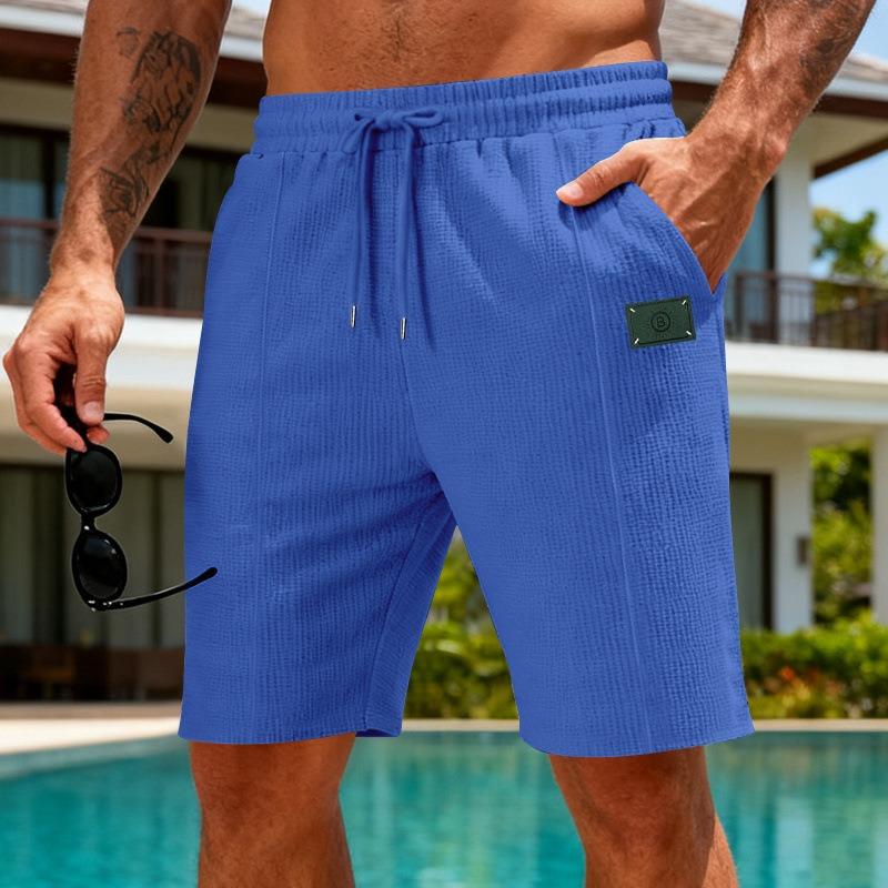 Pantaloncini Casual Estivi da Uomo Bianchi Testurizzati con Tasche e Coulisse per il Tempo Libero