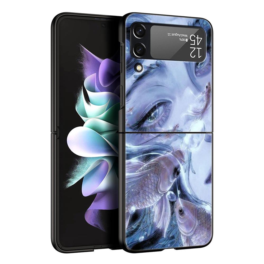 Hard PC Phone Case For Samsung Galaxy Z Flip 7 6 5 4 Black Cover For Galaxy Z Flip 3 Foldable Shockproof Cartoon Girl Fundas Bag