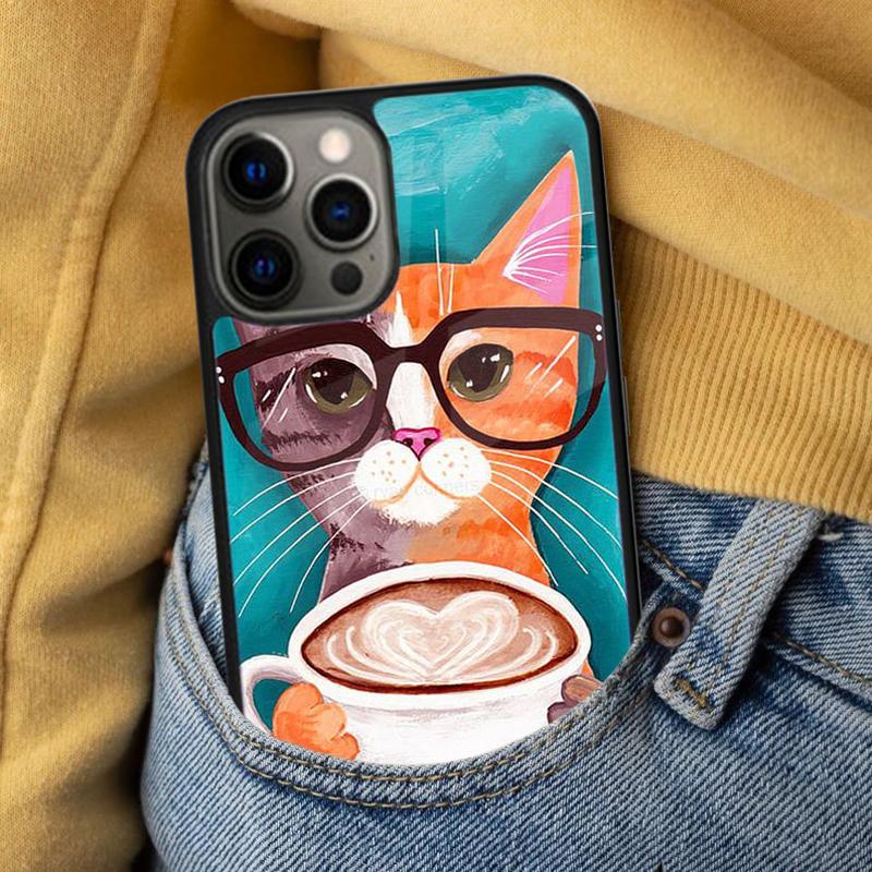 Cute Animal Cat Coffee Soft Phone Case for iPhone 17 Air 16e Pro max 15 Pro 13 14 Plus 11 12 MagSafe Magnetic Coque