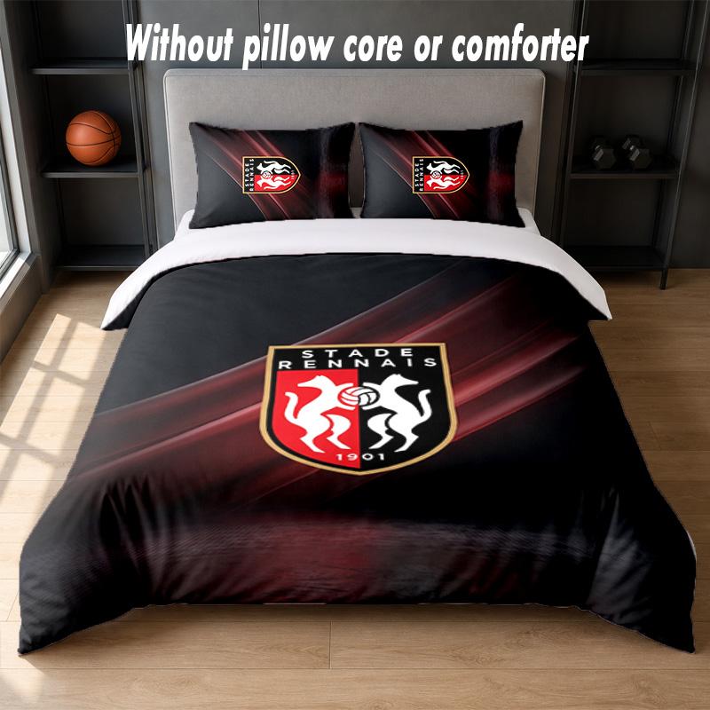 Stade Rennais FC Design Bed Bedding Set 1 Duvet Cover + 2 Pillowcases Soft Breathable Household Bed Linens