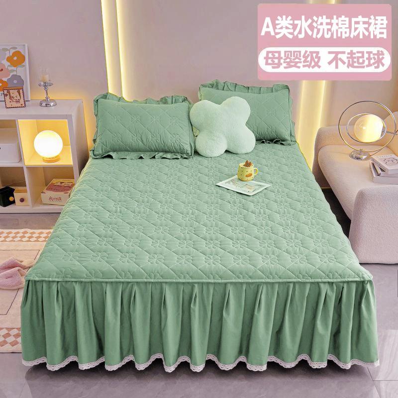 Cotton Quilted Bed Skirt With Elastic Hem Anti-Slip Mattress Protector Baby Safe A-Grade Bedding