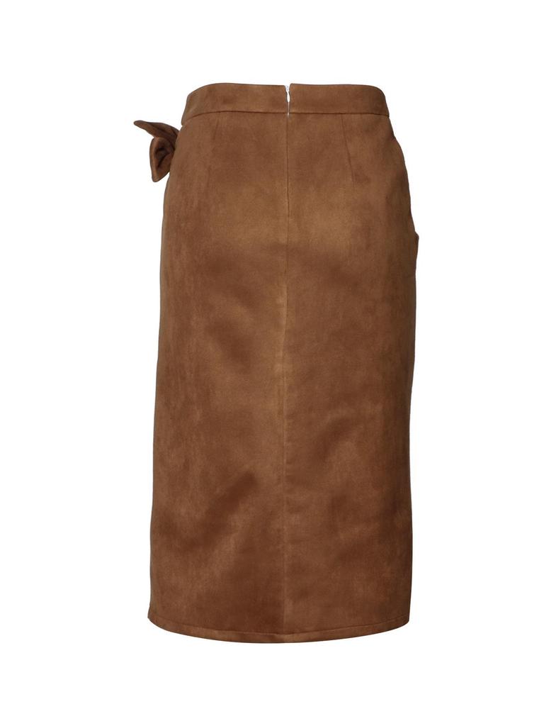 Elegant Women's Suede Skirt with Lace-up Knot - Solid Color, Spring/Autumn Collection
