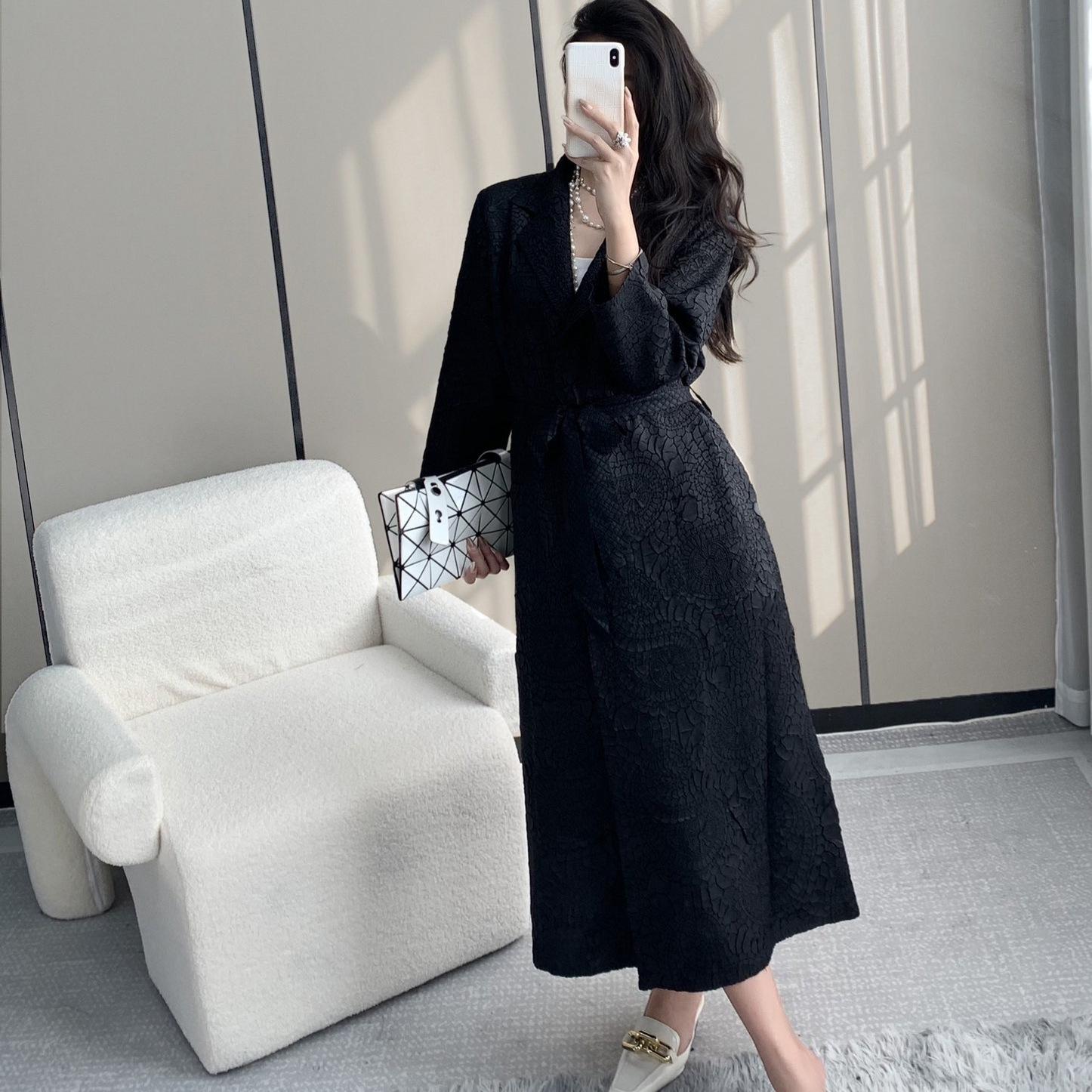 Женский высококачественный вышитый тренч: Роскошный хлопковый кардиган на Осень/Зиму 2024 One Size чёрный