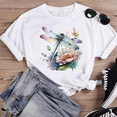 (גודל אסייתי)חולצת טי בגדים קז'ואל שפירית צבעי מים טרנדי חמוד מתוק אופנה הדפס נקבה קז'ואל טופ נשים טי גרפי שרוול קצר