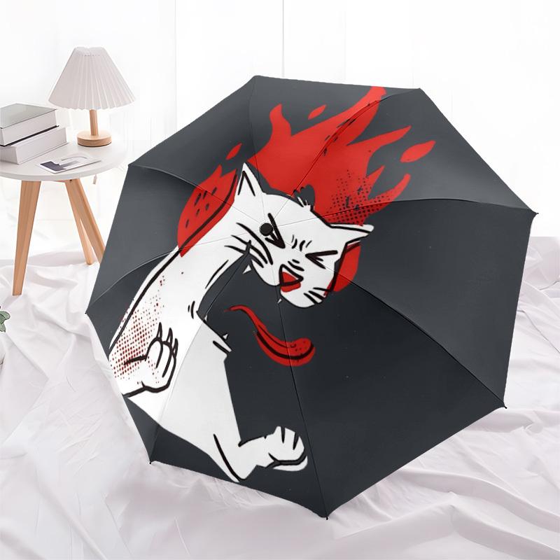 1pc Flaming Cat Automatic Open/Close, Foldable Compact Umbrella with 8-Rib Shaft, Perfect Gift For Men And Women, Casual Style, Vibrant Moti