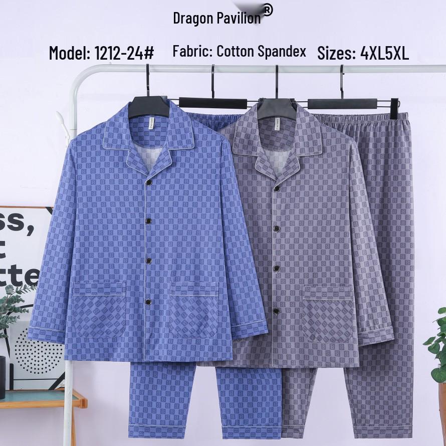 Men's Dragon Pavilion Four Seasons Pajama Set: Turn-Down Collar, Long Sleeve, Long Pants, Imitation Cotton Lycra, Loose Fit