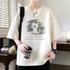 Shortsleeved Unisexs Cotton Tshirt for Summer Pure Cotton Cat Pattern Suitable for Teenagers Loose Fit Halfsleeved Top Dry