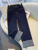 2025 Woodpecker Women's Narrow Leg Cropped Cigarette Jeans with Rolled Hem and Turn-Up Design