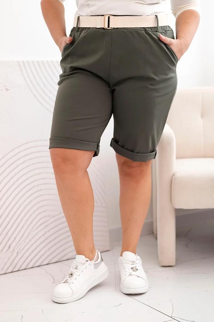 Spodenki Damskie Bawełniane Plus Size Z Paskiem Khaki Xxxxl