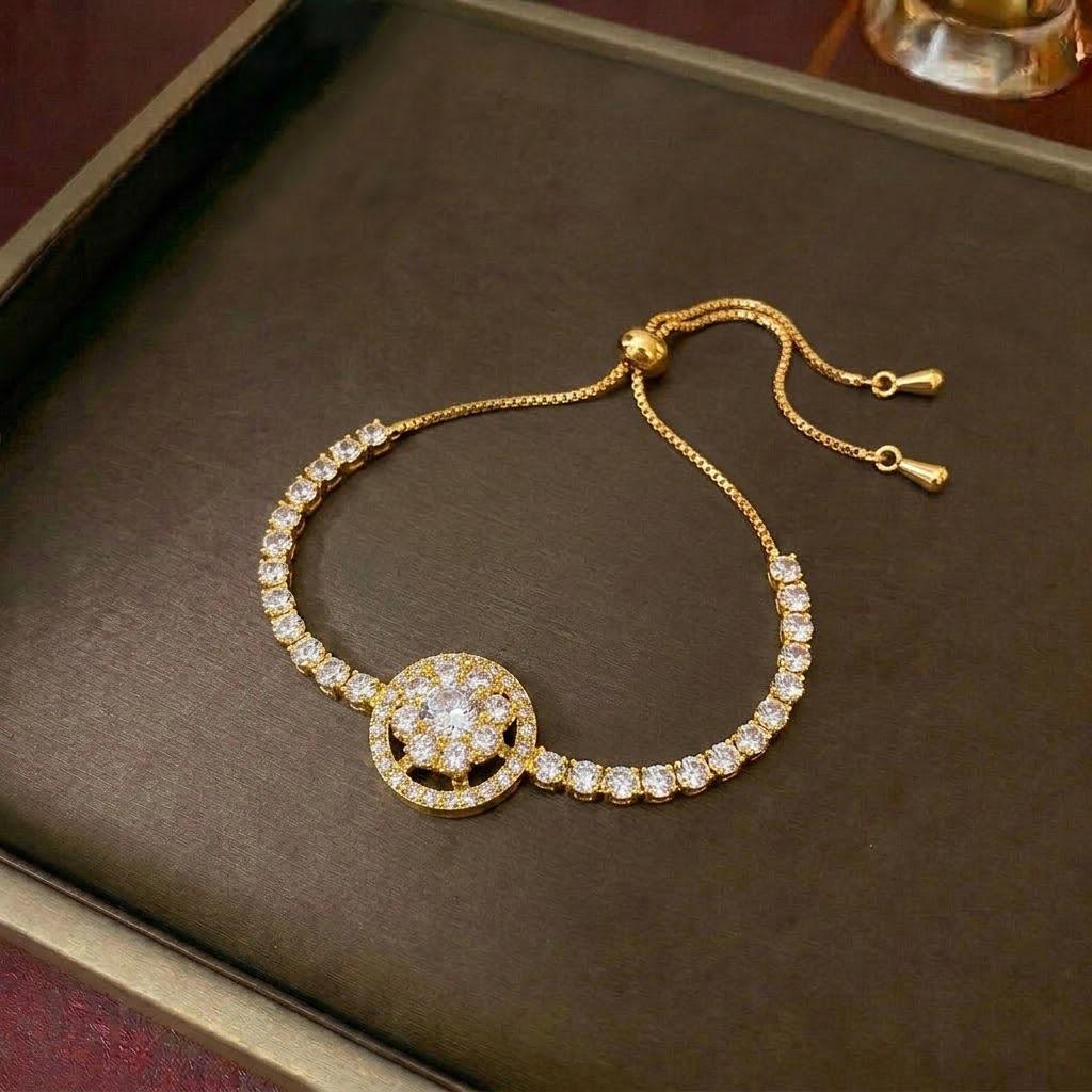 Women's Fashion Necklace & Bracelet Set: Flower Pendant, Diamond Bauhinia Earrings