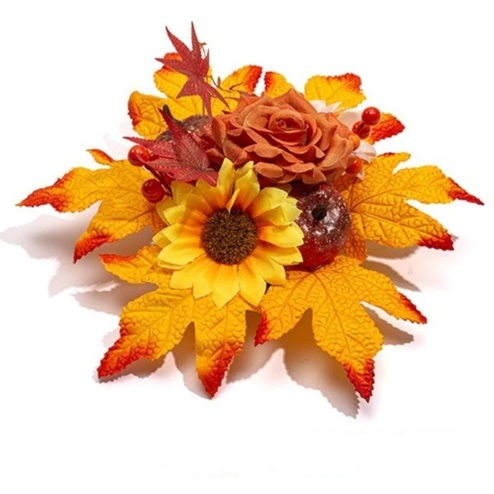 Simulation Candle Ring Wreath Pumpkin Maple Candle Holder Tabletop Wreath Halloween Decor